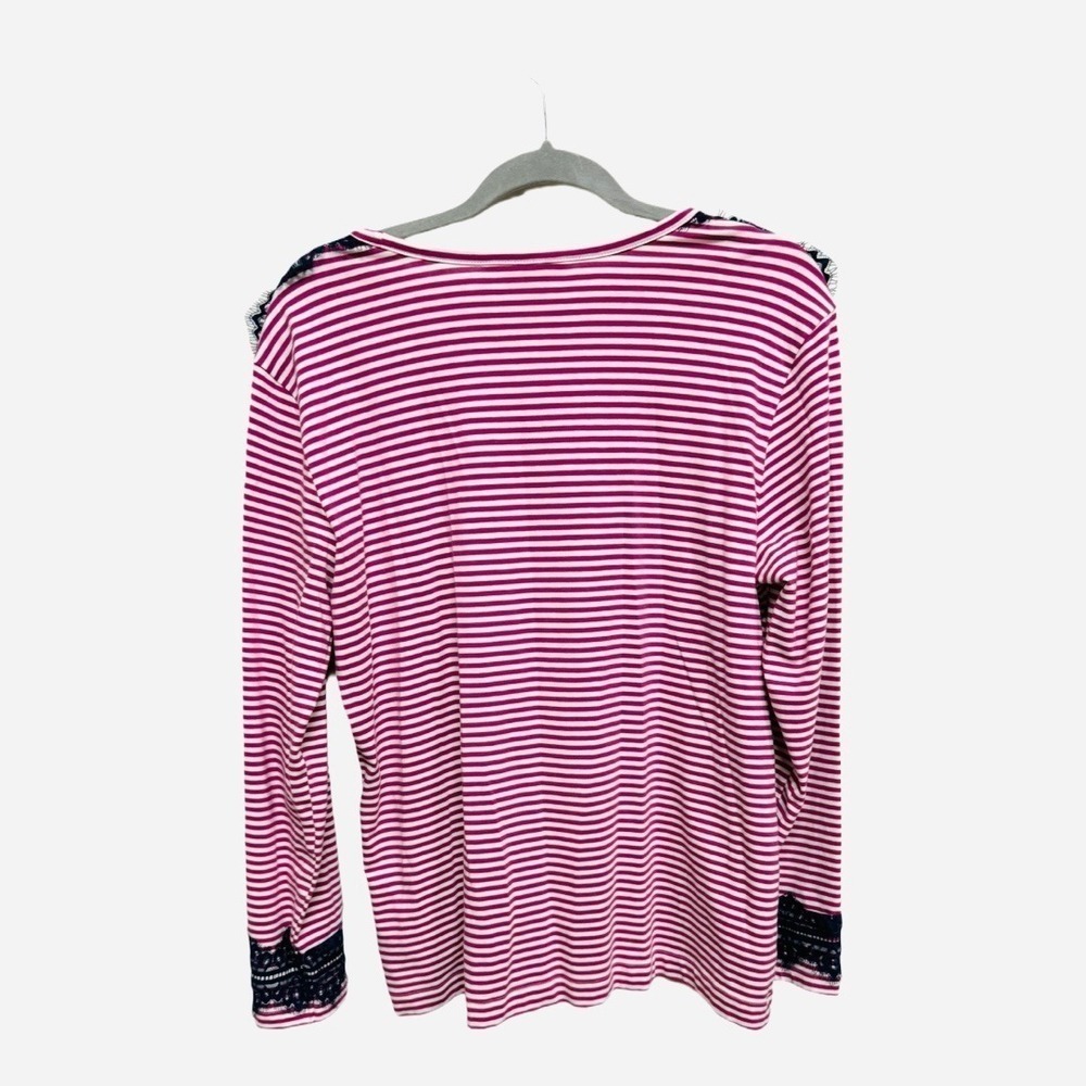 Brooks Brothers Pink White Striped Long Sleeve Blue Lace Trim Size XL Cotton - Picture 4 of 6
